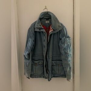Flannel lined denim vintage grunge coat